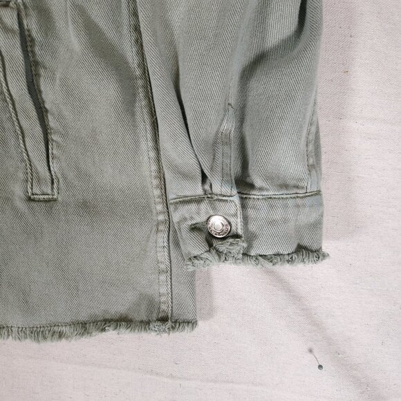 Thread & Supply Frayed Denim Jacket Womens Large Light Green Raw Hems FLAW - Picture 9 of 12